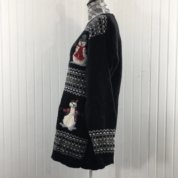 Woolrich Black Knit Snowman Holiday Christmas Womens Large Wool Pullover - Picture 4 of 10